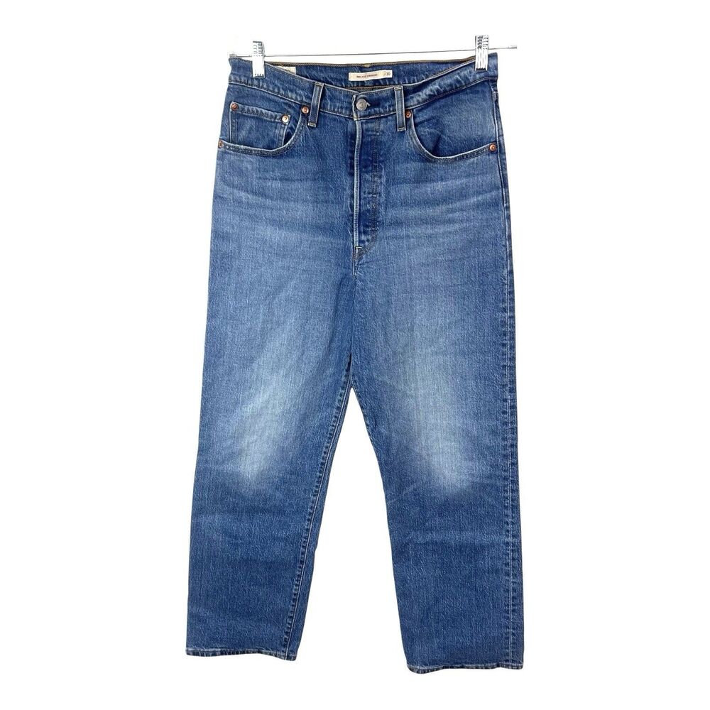 Levi Ribcage Straight Jeans Sz 30 x 29L High Rise Button Fly Medium Wash
